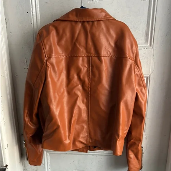 NWOT  Petal&Pup Orange Brown Leather Jacket - size 2 - Picture 3 of 7